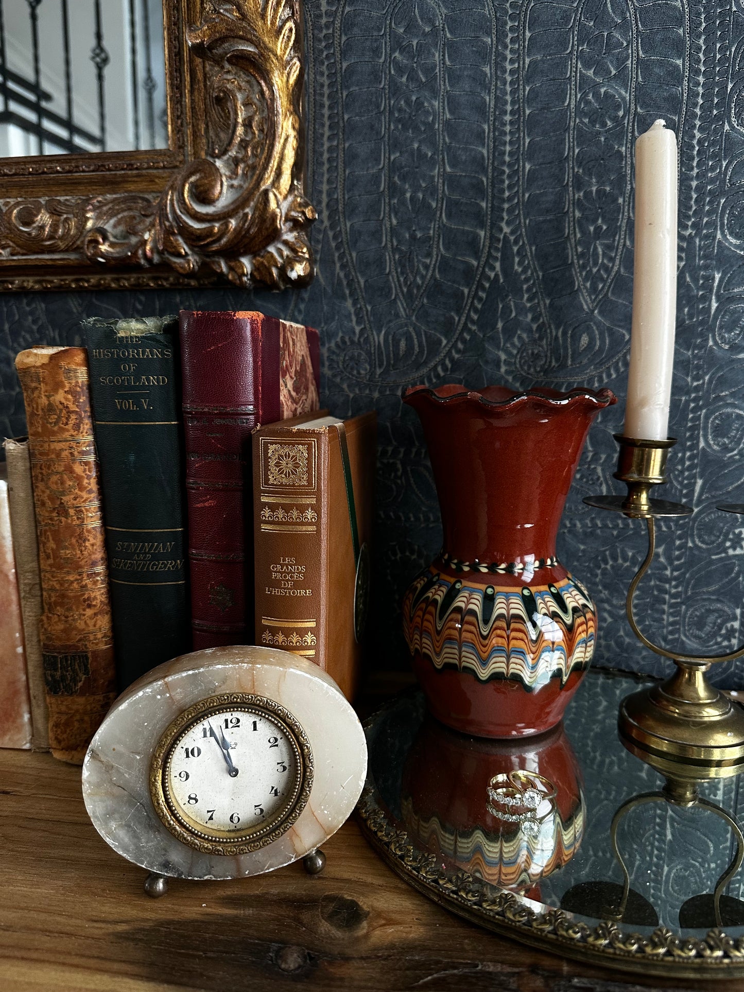 Vintage Brass and Marble Desk Clock