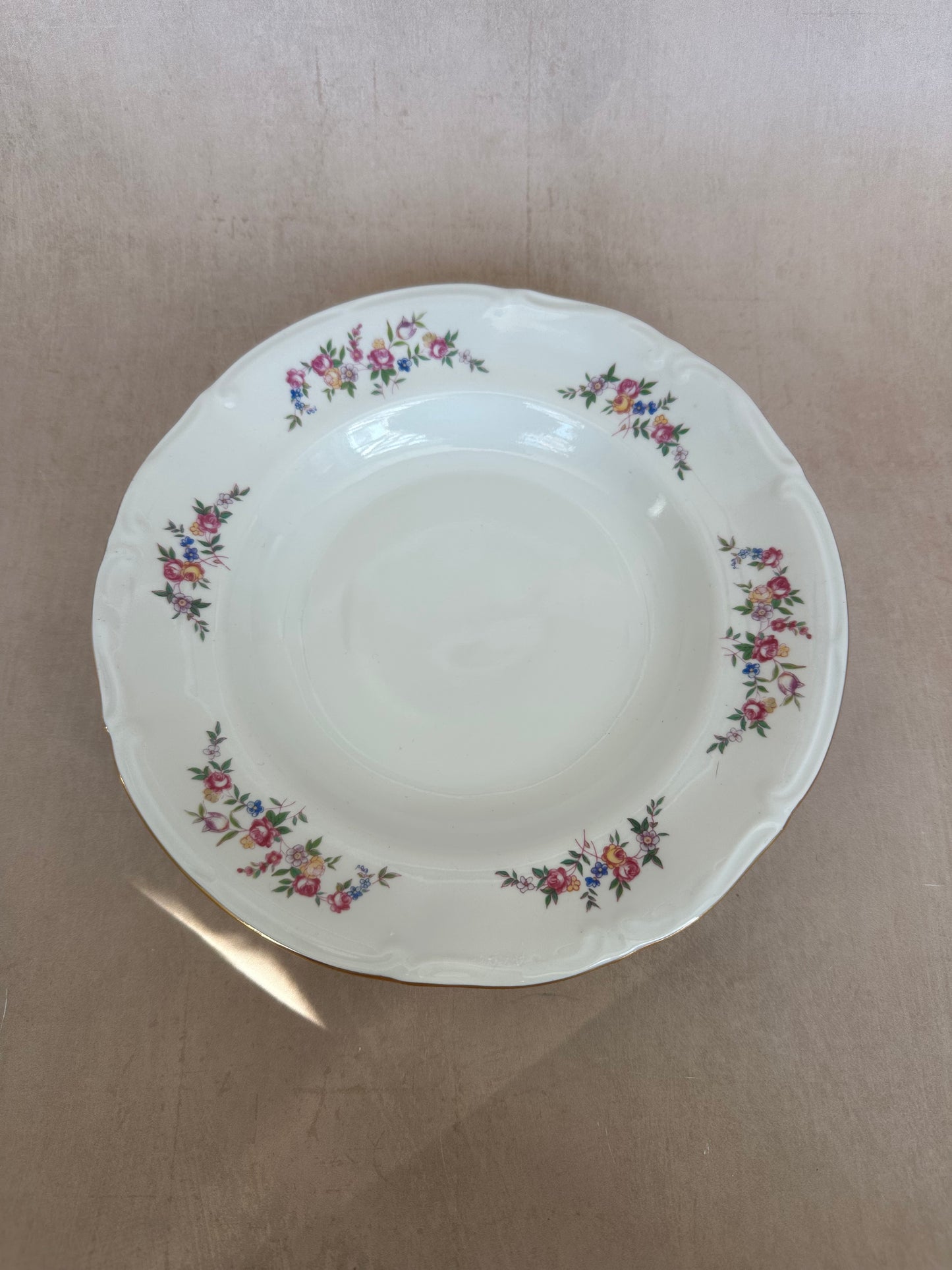 Vintage Chodziez Poland Gold and Floral Serving Dish and 7 Dessert Bowls