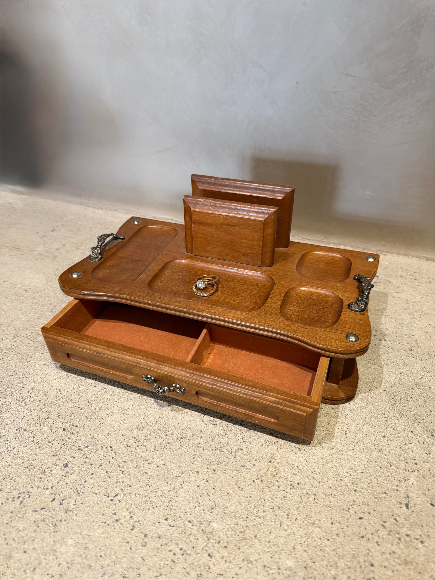 Vintage Mid-Century Wooden Valet with drawer and organizer