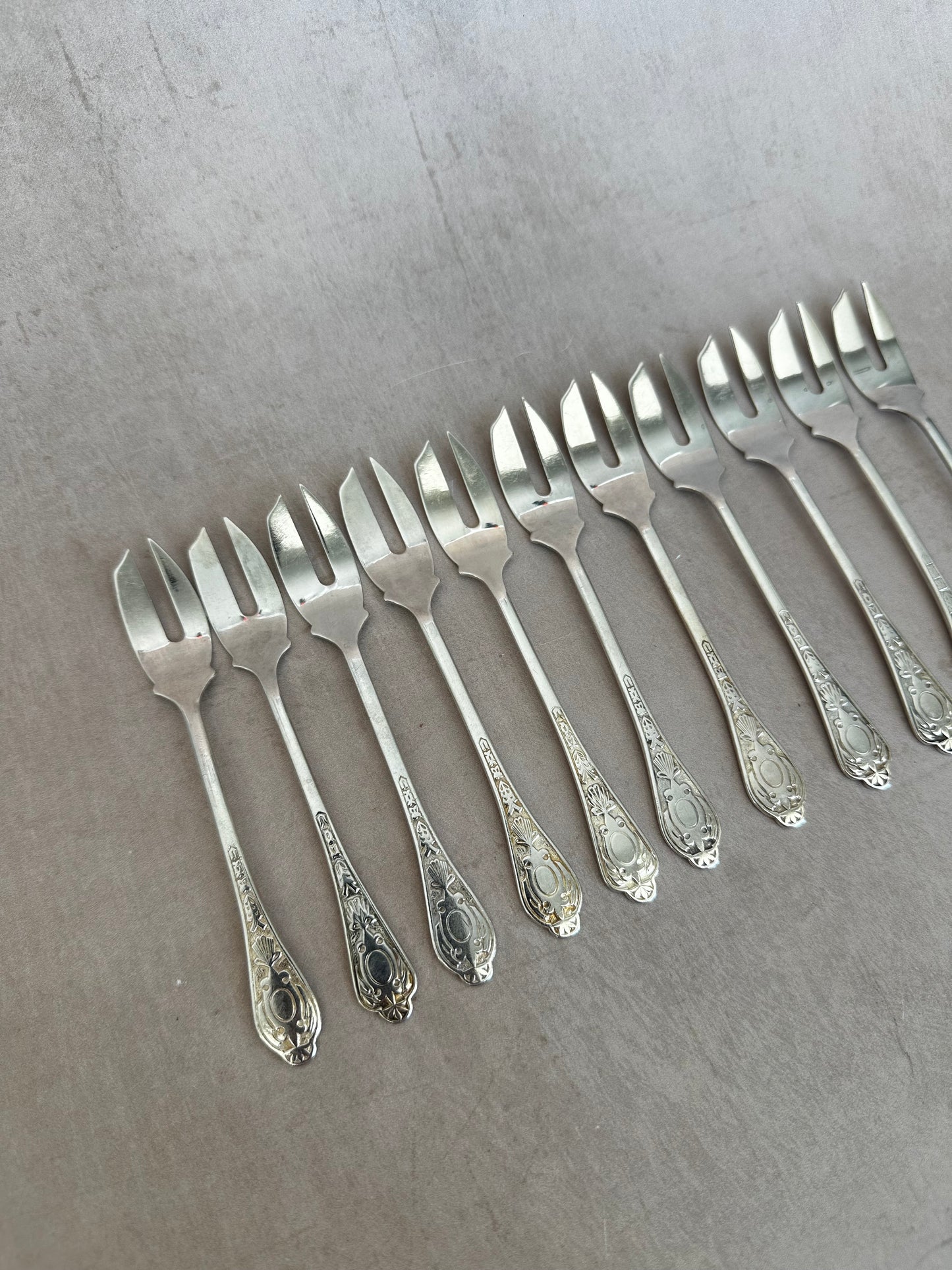Set of 12 Vintage Silver Plated Oyster or Escargot Forks