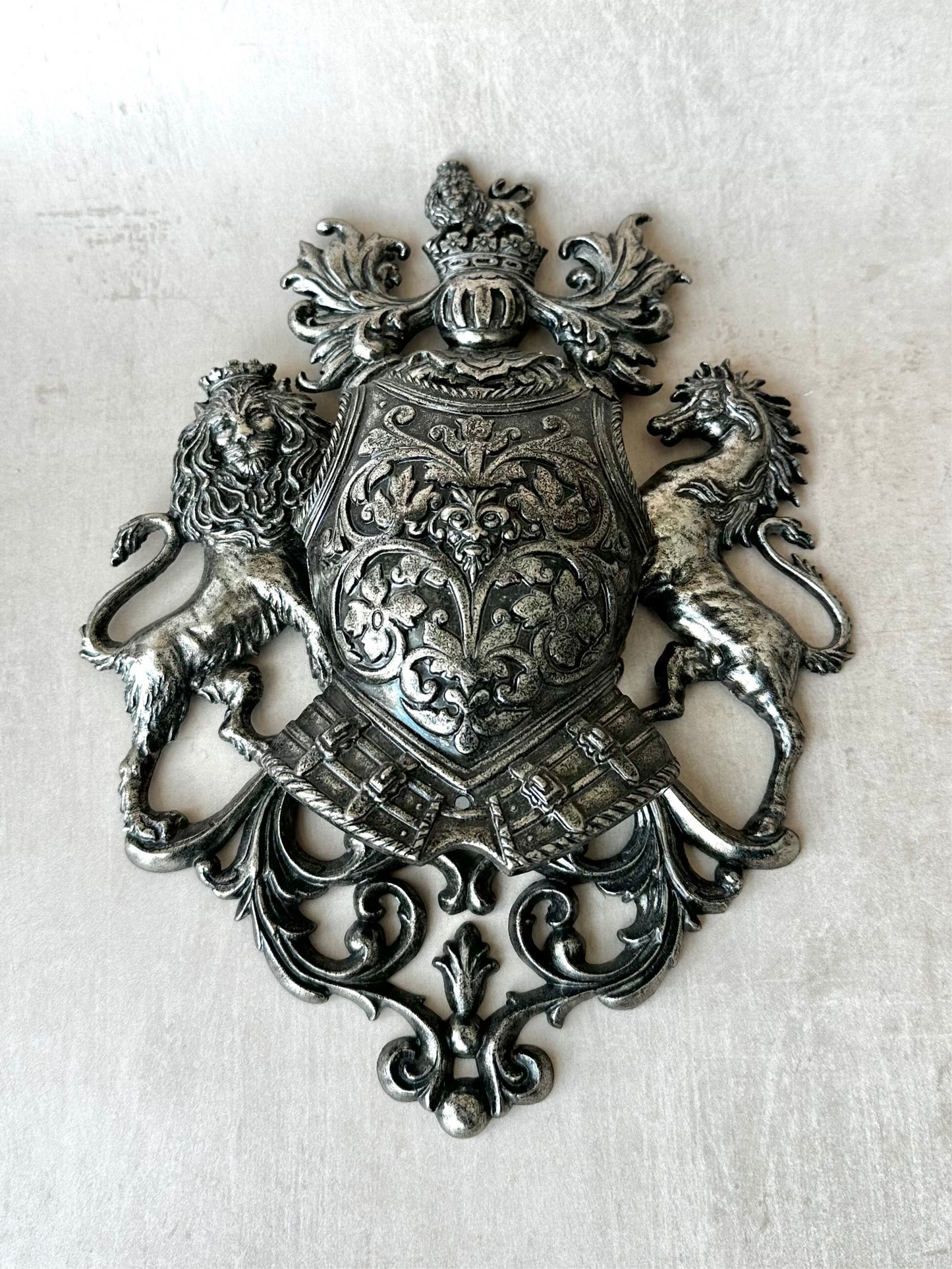 Lion Crest Coat of Arms with Two Medieval Swords
