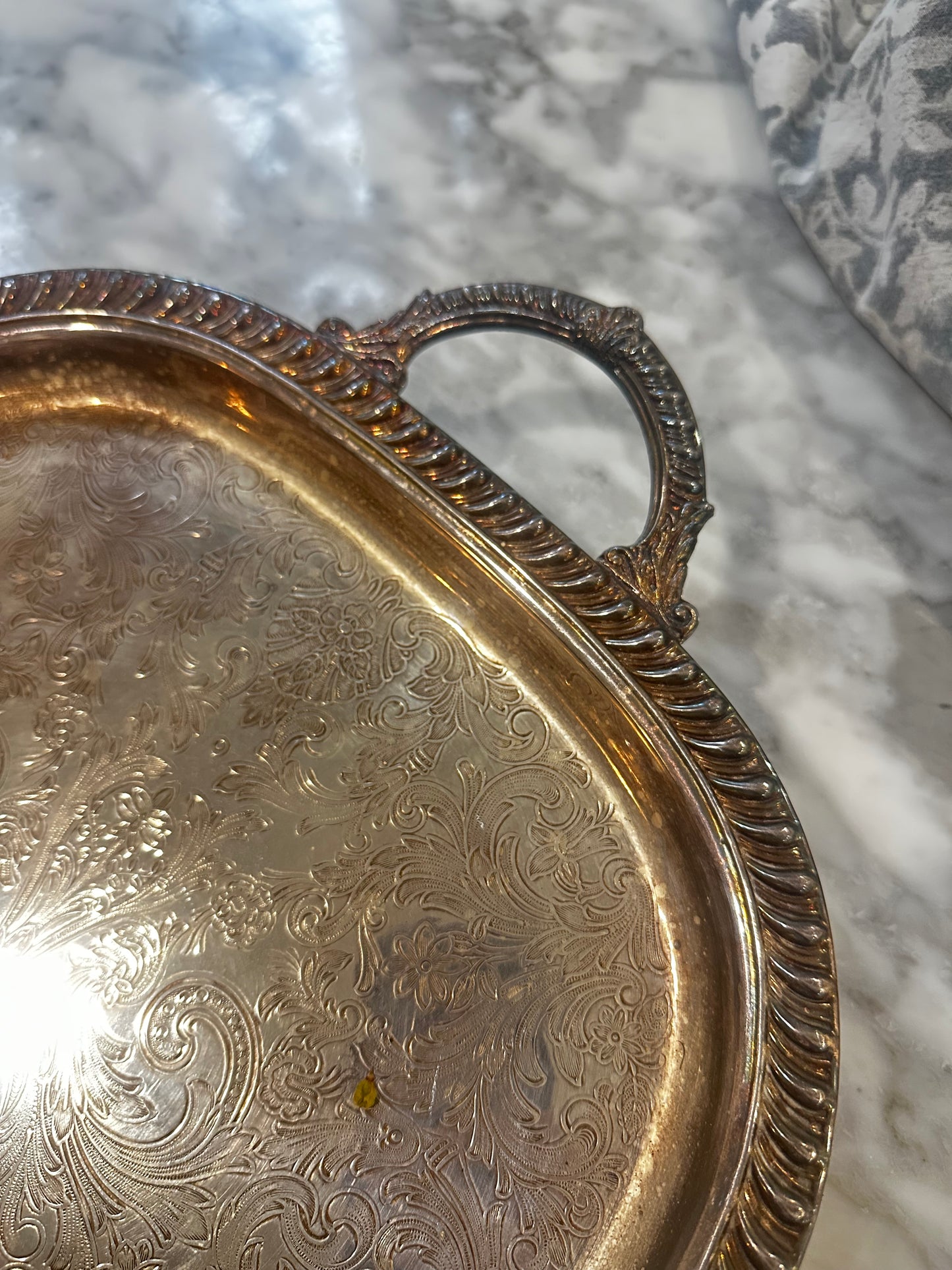 Antique Silver Handled Serving Tray with Shell detail