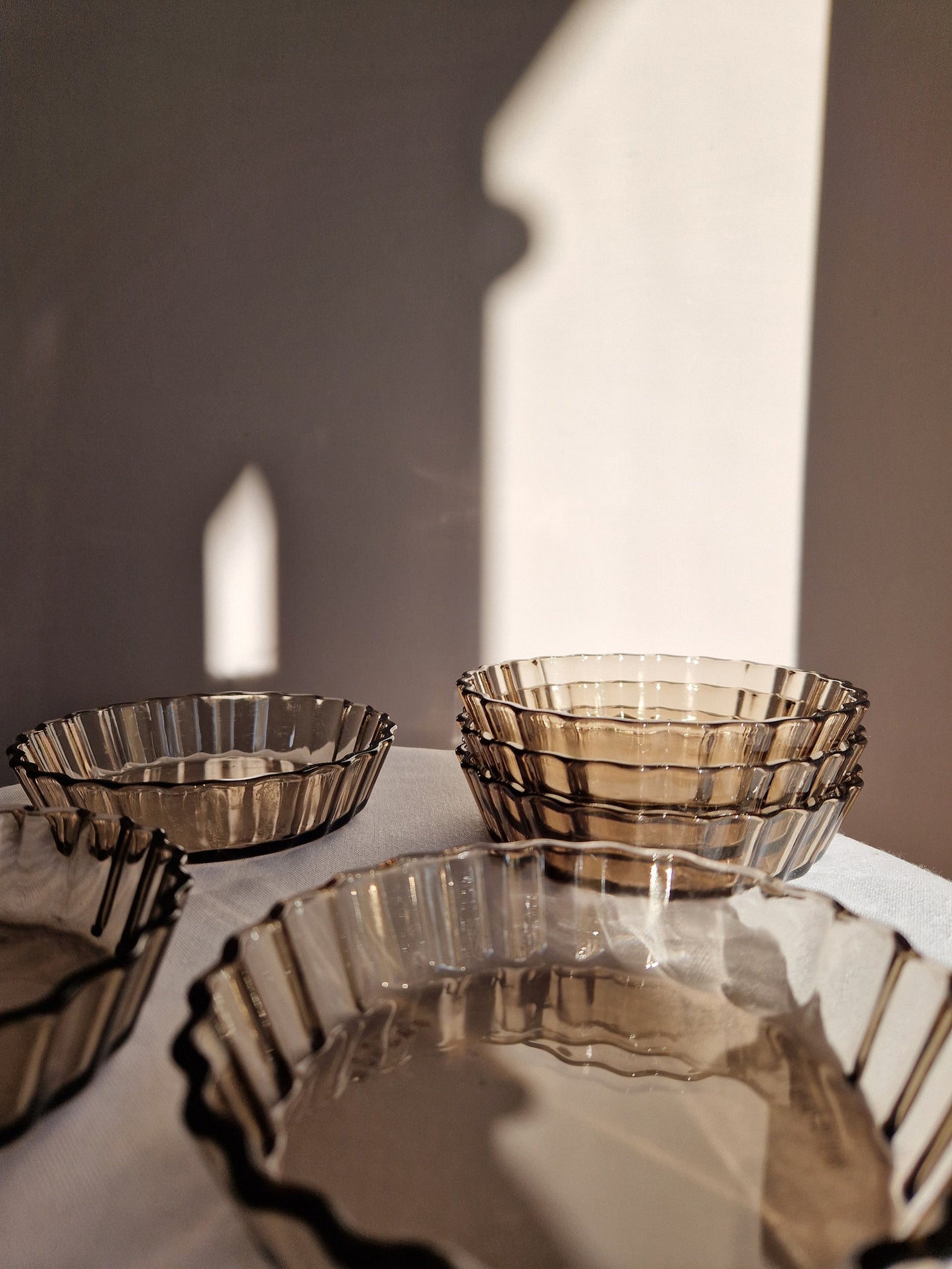 Mid Century Arcopal Smokey Brown French Tarte Plates (Set of 4)