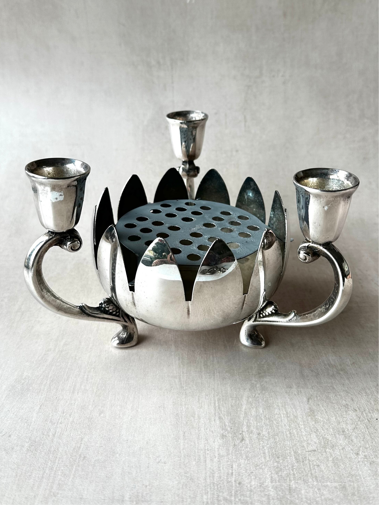 Vintage Lotus Flower Frog and Candle Holder
