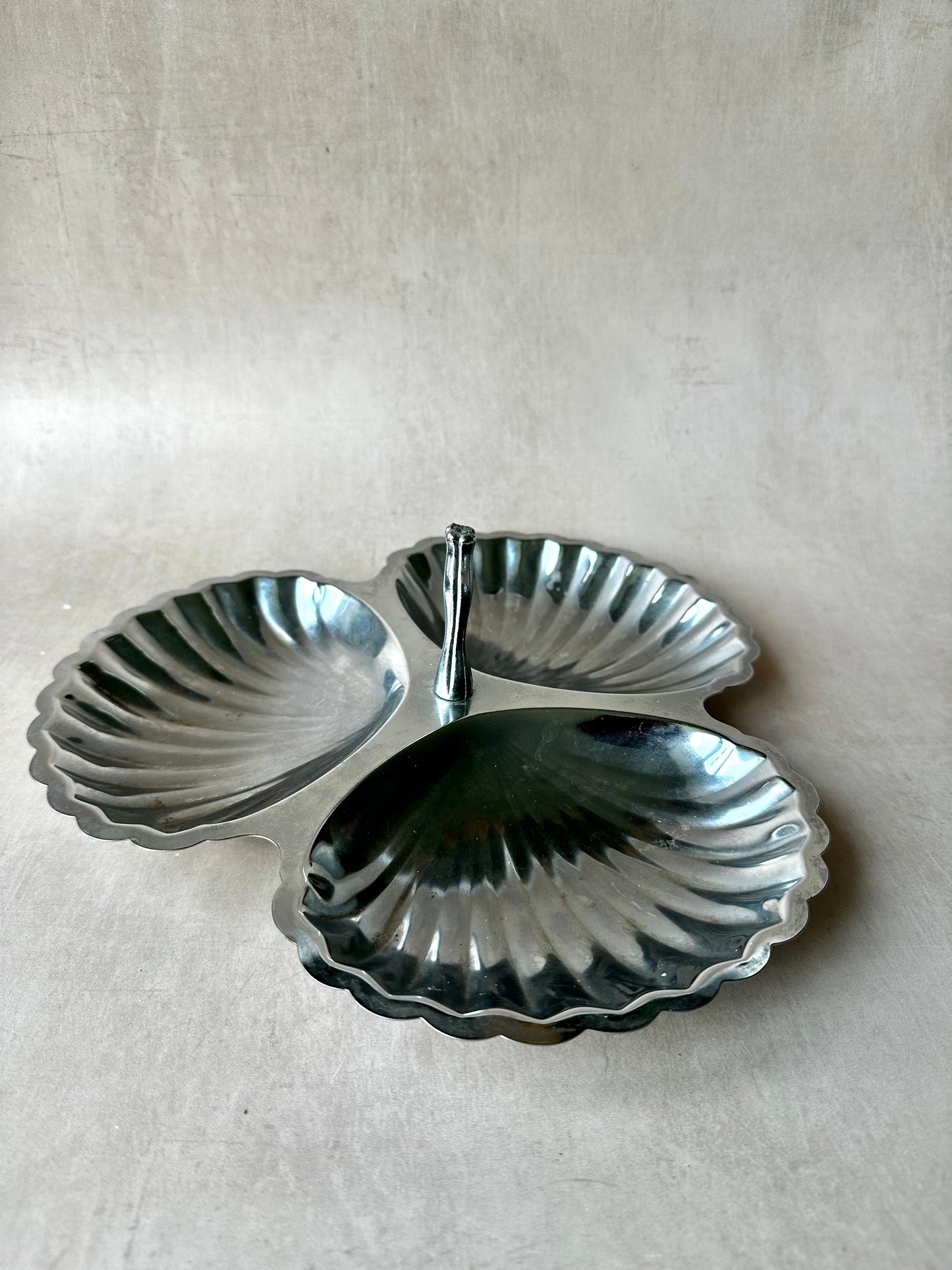 Vintage Chrome Silver Shell Shaped Serving Dish