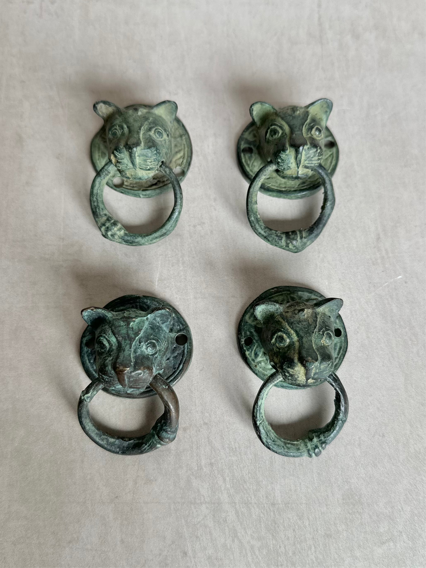 Set of 4 Mini Antique Cat Doorknocks