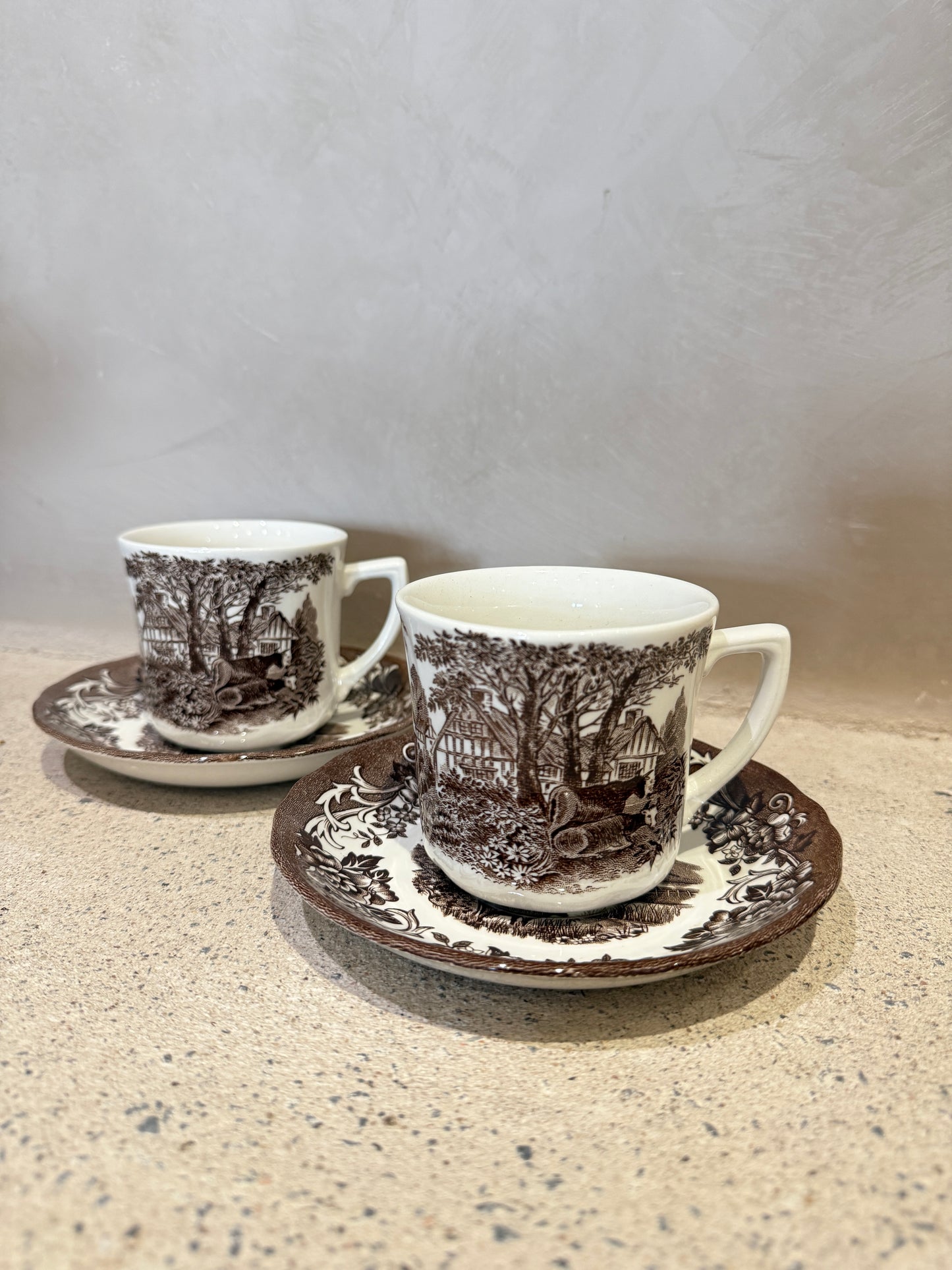 Set of 2 Romantic England Ironstone Mug and Saucer