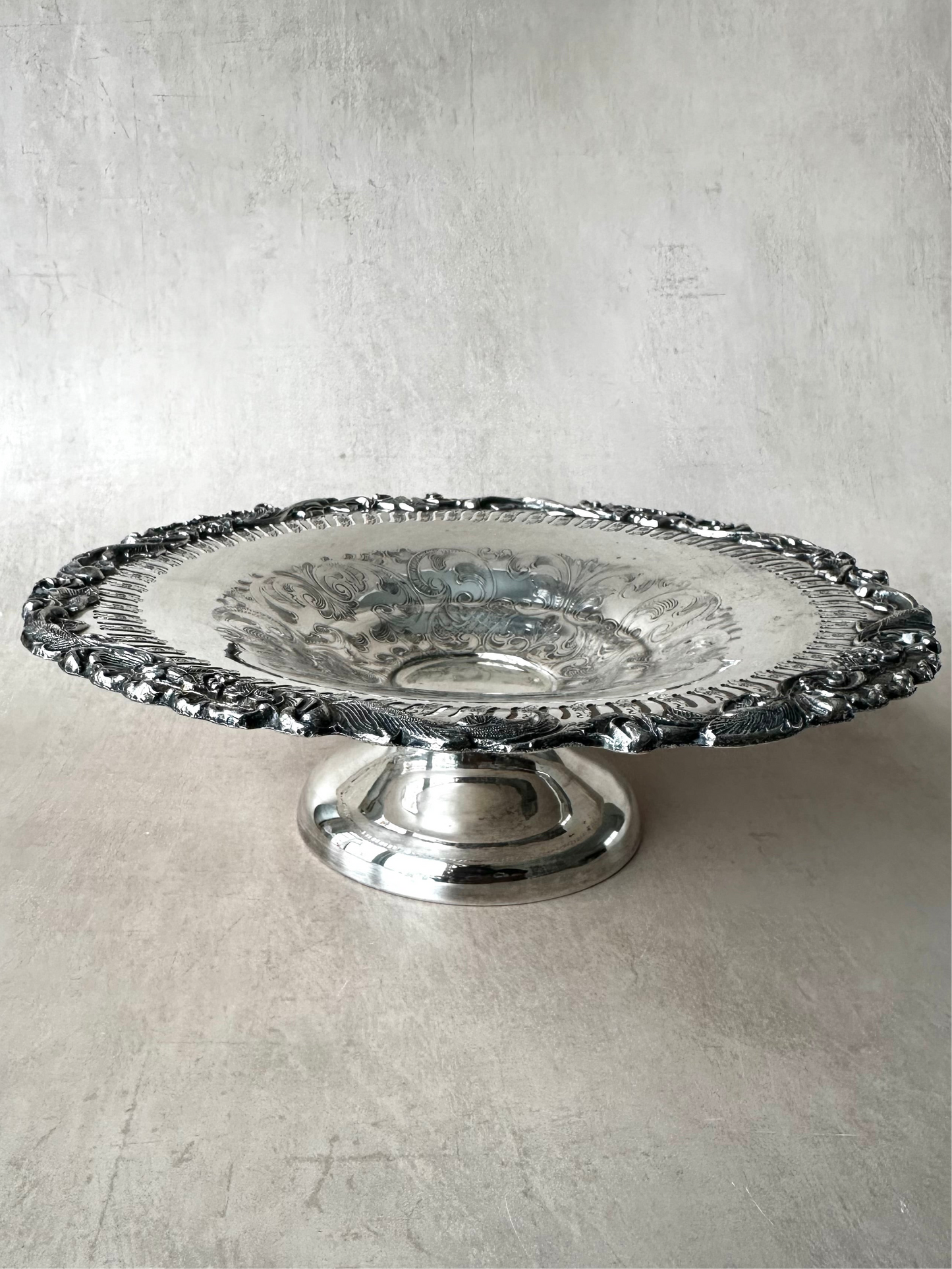 Small Silver Plated Pedestal Pierced Engraved Edge Sheffield Reproduction