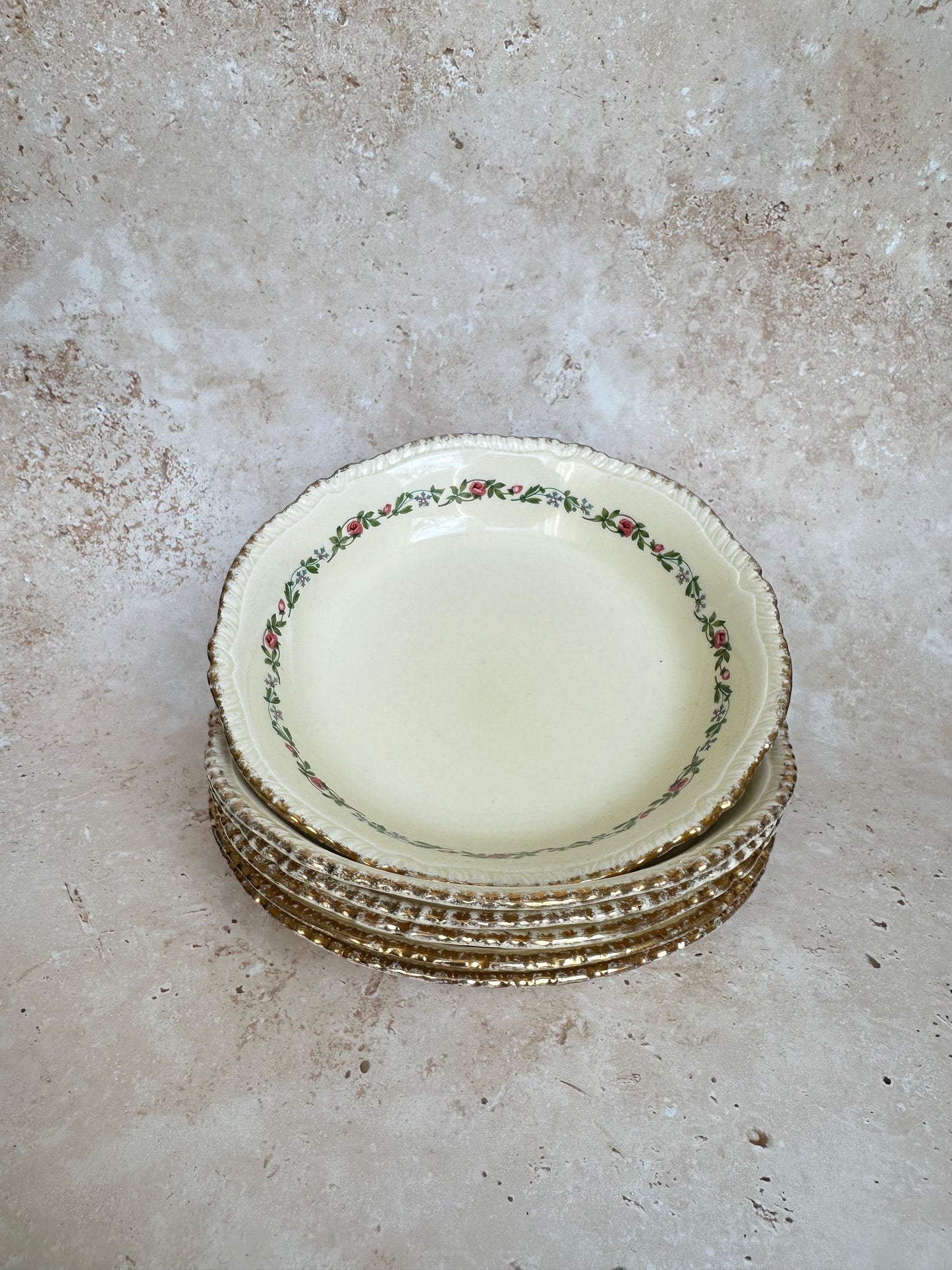 Ridgways Floral Soup Bowls with 22kt Gold Rimmed