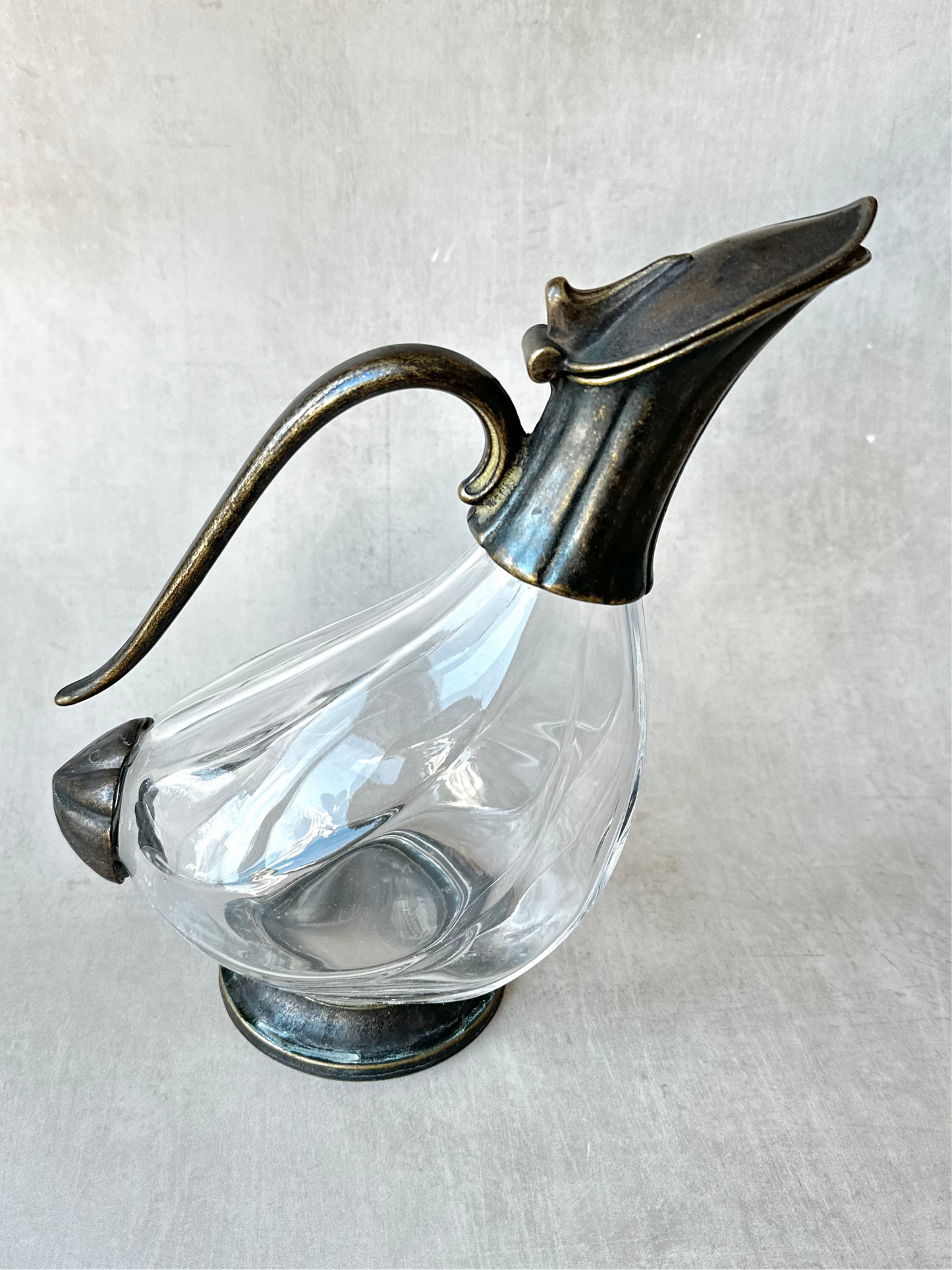 Rare Crystal and Brass Duck Decanter