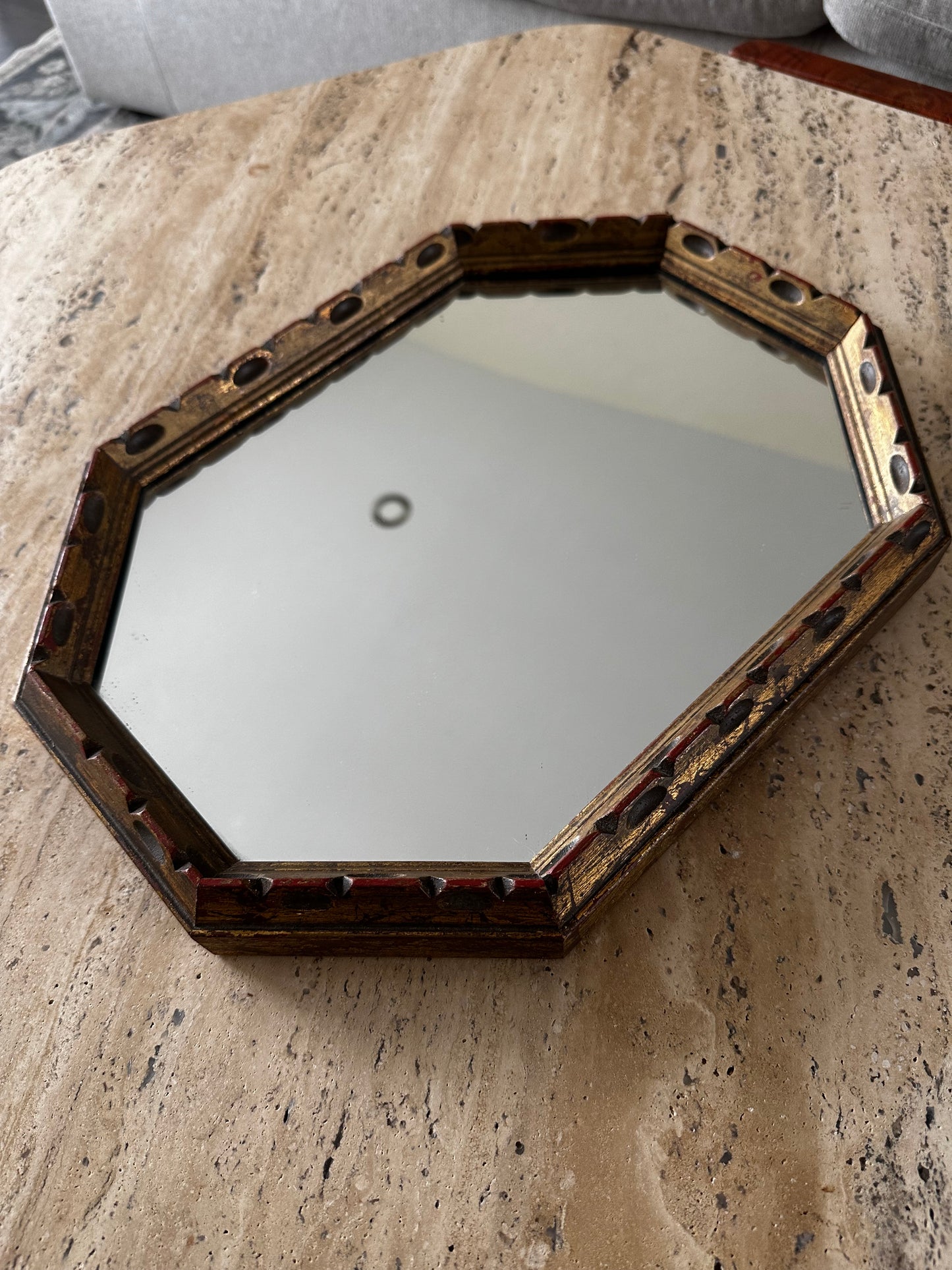 Octogon Mirror with wood frame