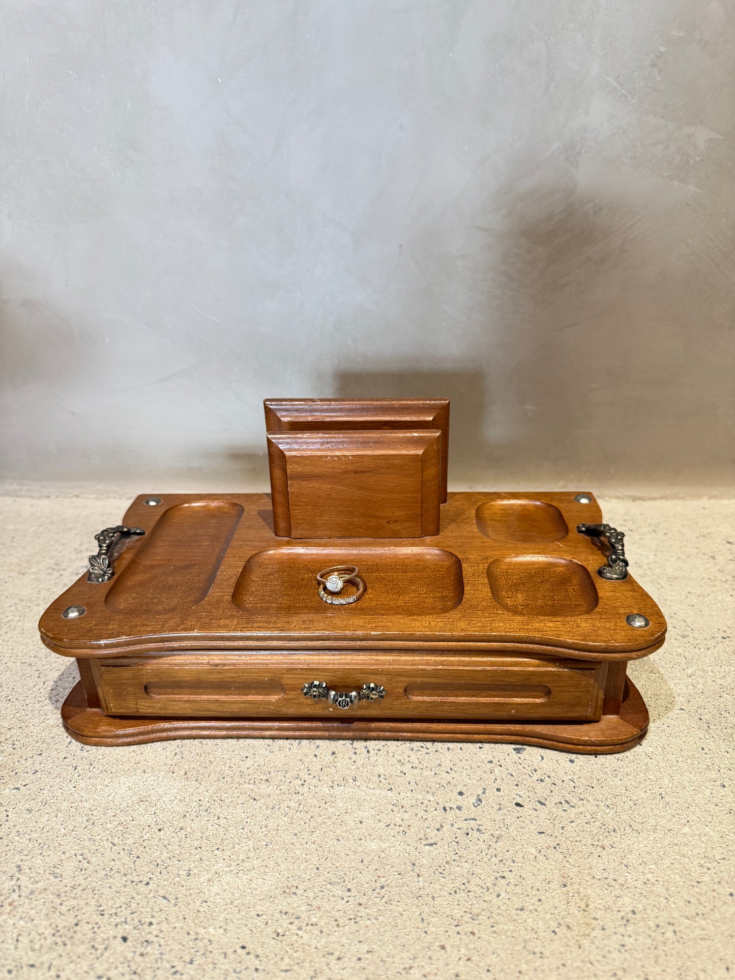 Vintage Mid-Century Wooden Valet with drawer and organizer