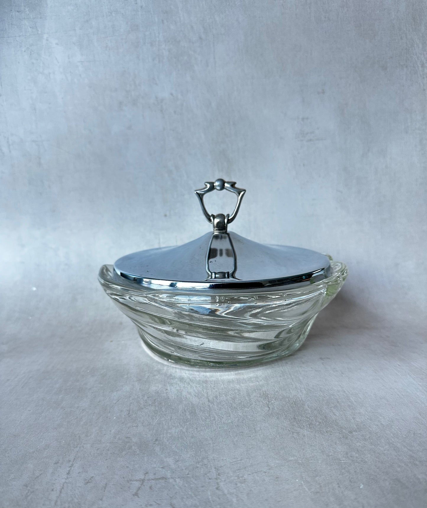 Bol de service en verre vintage avec couvercle en acier inoxydable Vaisselle de service rétro