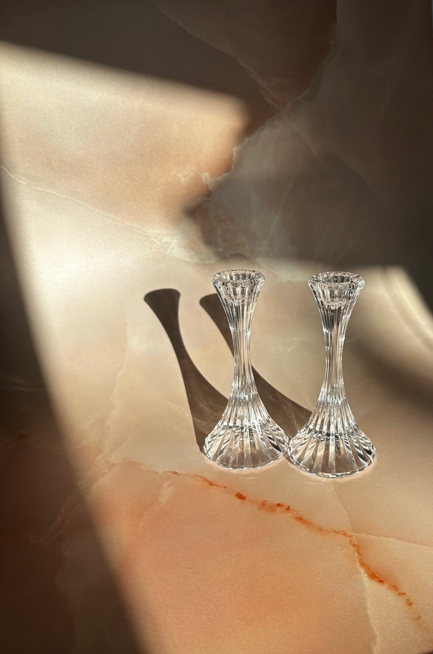 Set of Two Ridged Crystal Candle Holder