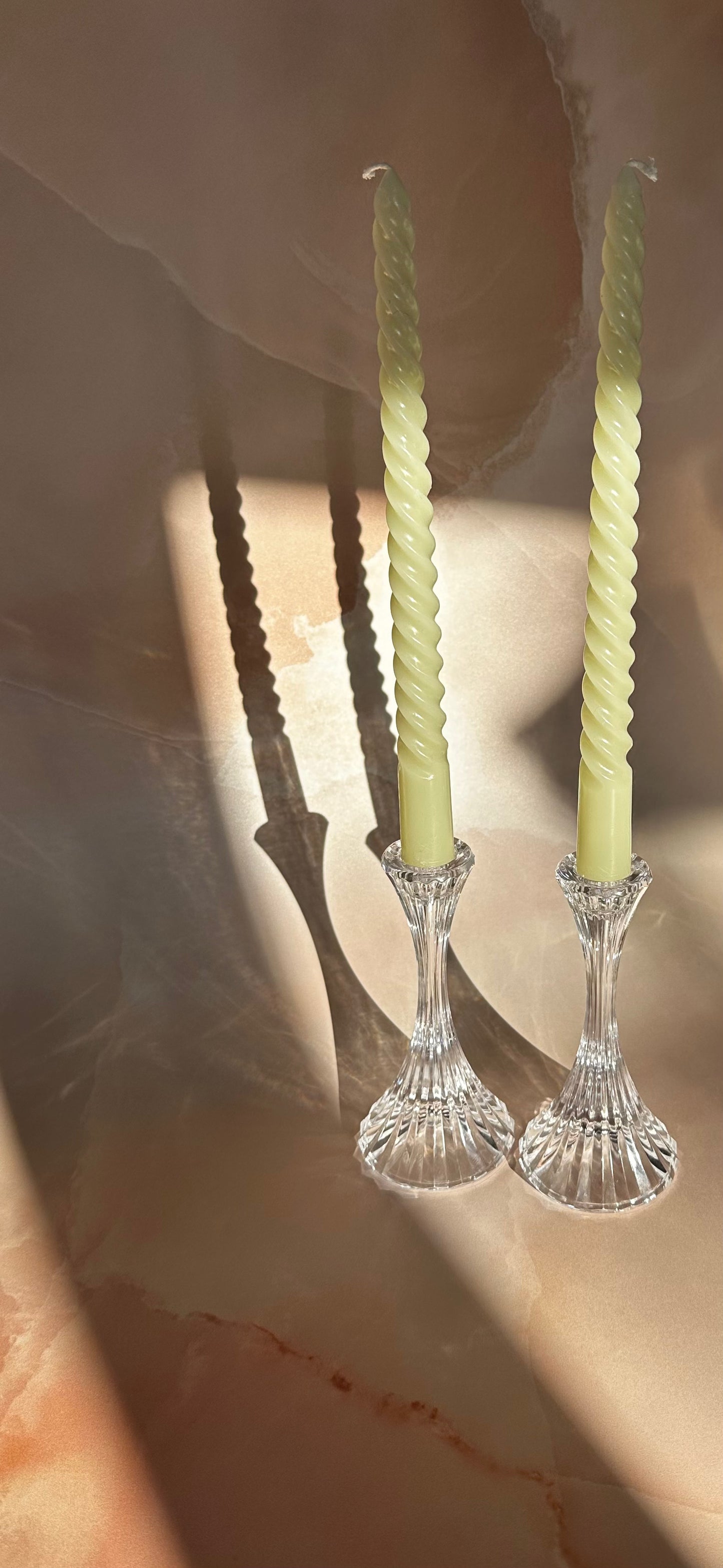 Set of Two Ridged Crystal Candle Holder