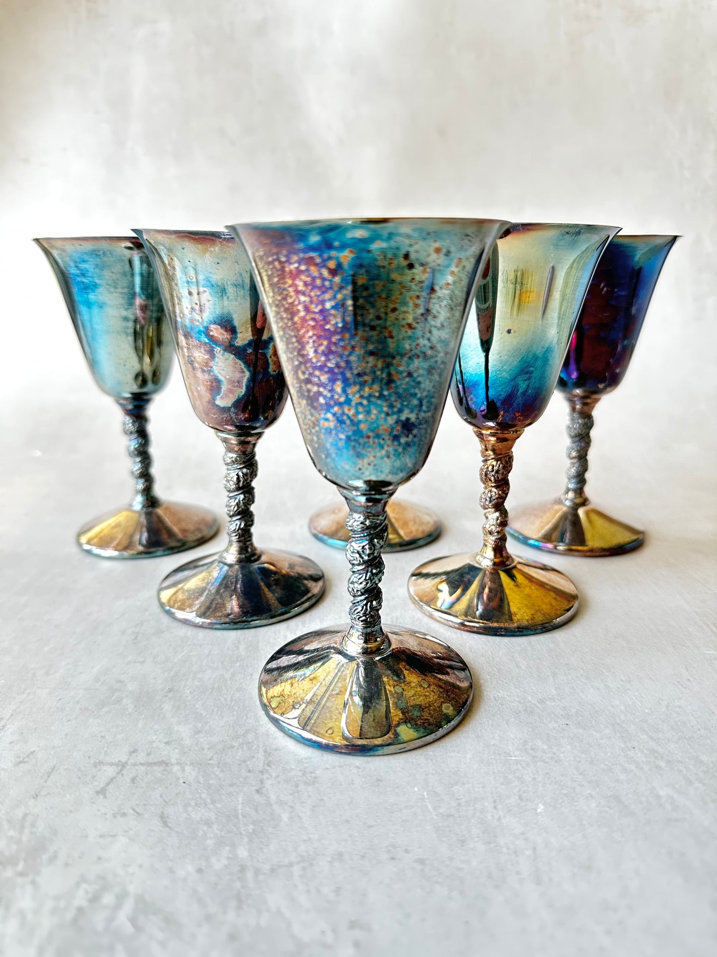 Set of 4 Mini Vintage Viking Silver Plate E.P. Brass Goblets