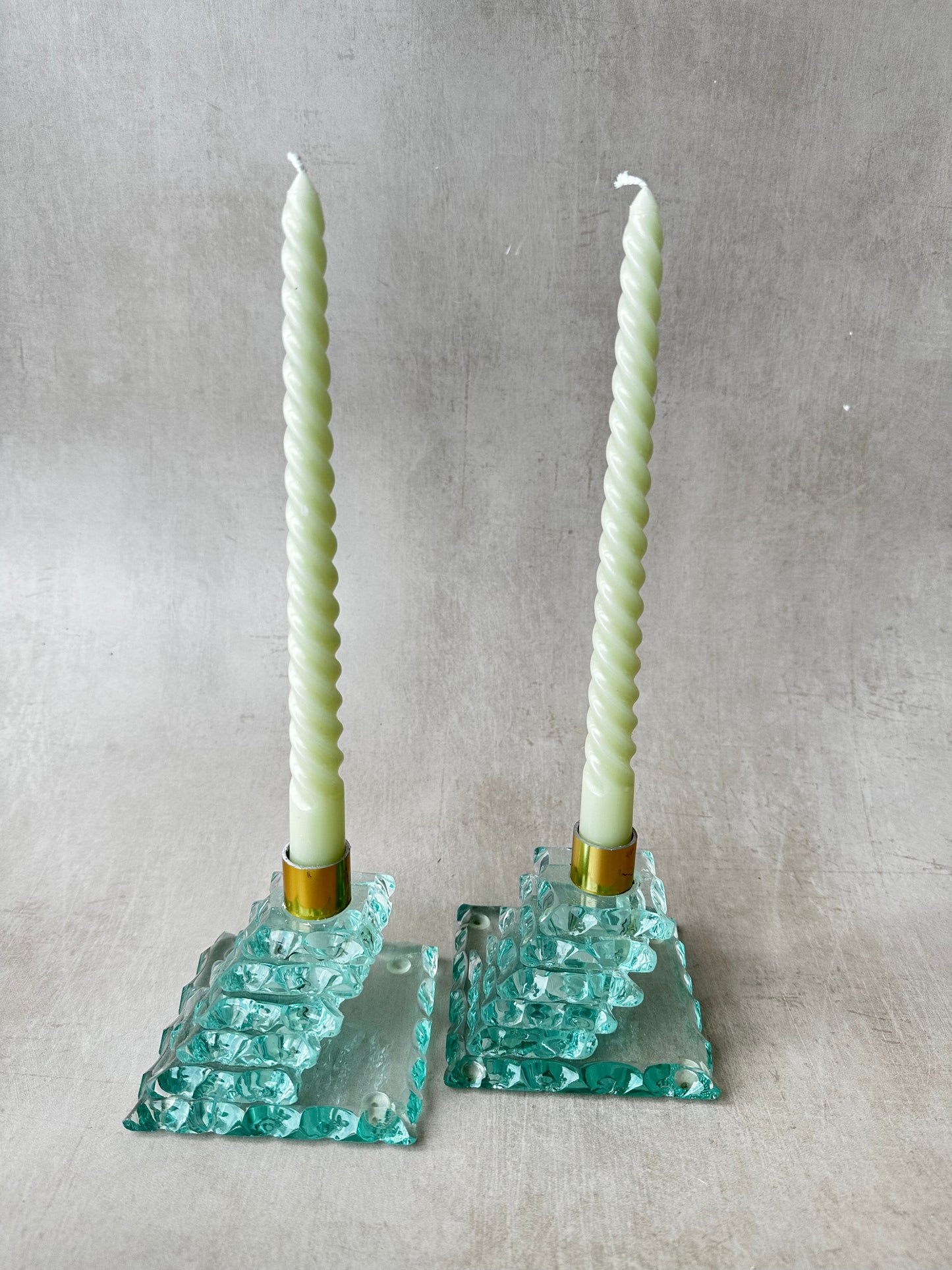 Set of Two Waterfall Mint Glass Candle Holder