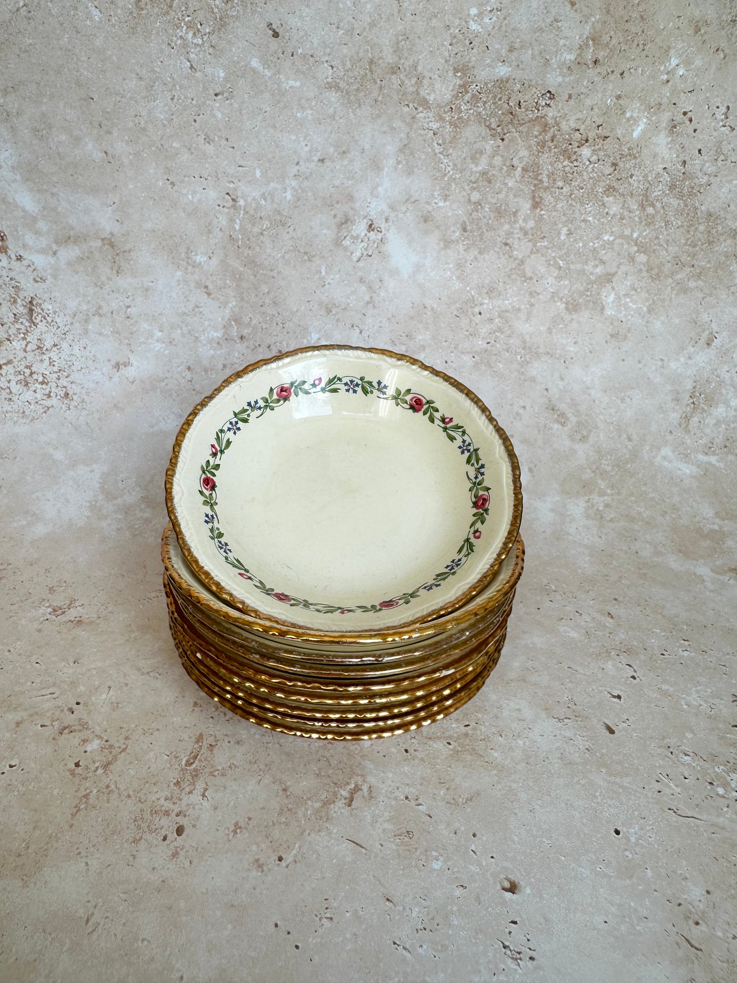 Petits bols floraux ou plats à bibelots Ridgways avec bordure en or 22 carats