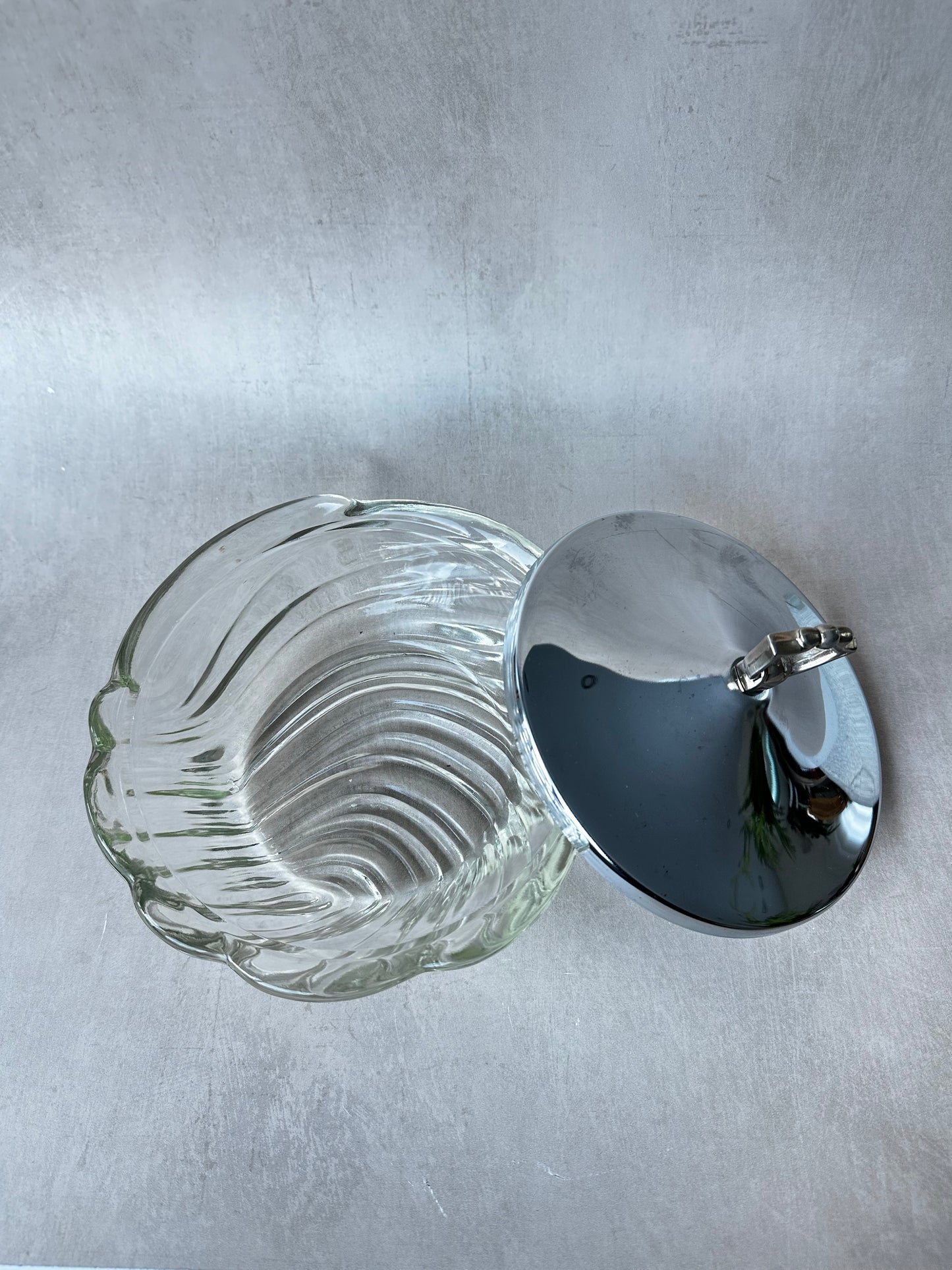 Bol de service en verre vintage avec couvercle en acier inoxydable Vaisselle de service rétro