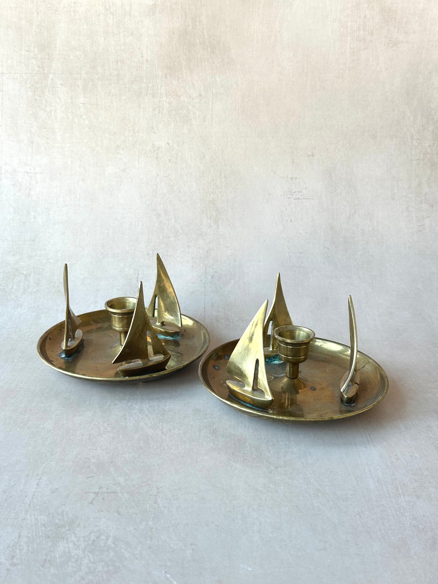 Set of Two Brass Sail Boat Candleholder