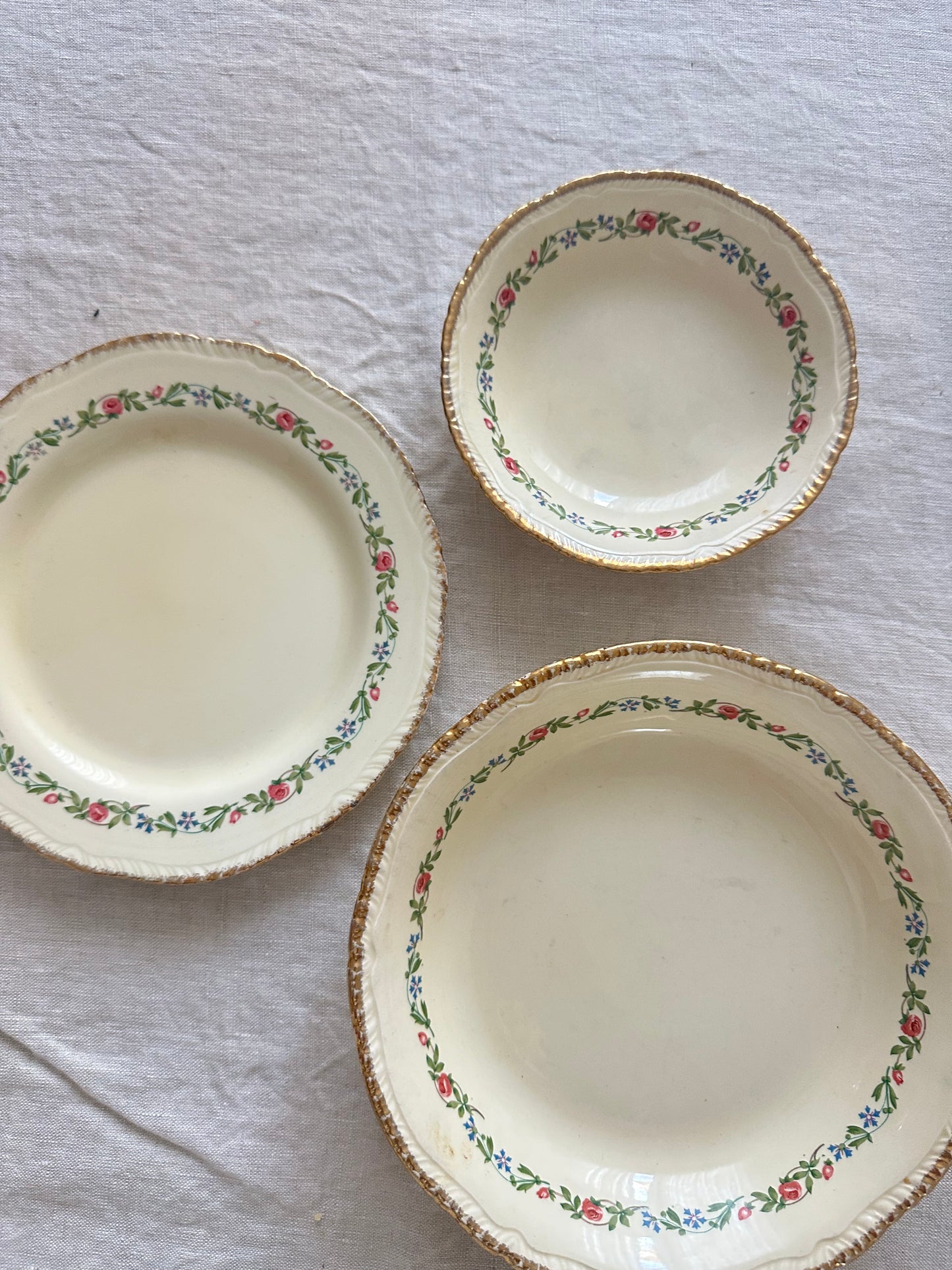 Ridgways Floral Soup Bowls with 22kt Gold Rimmed