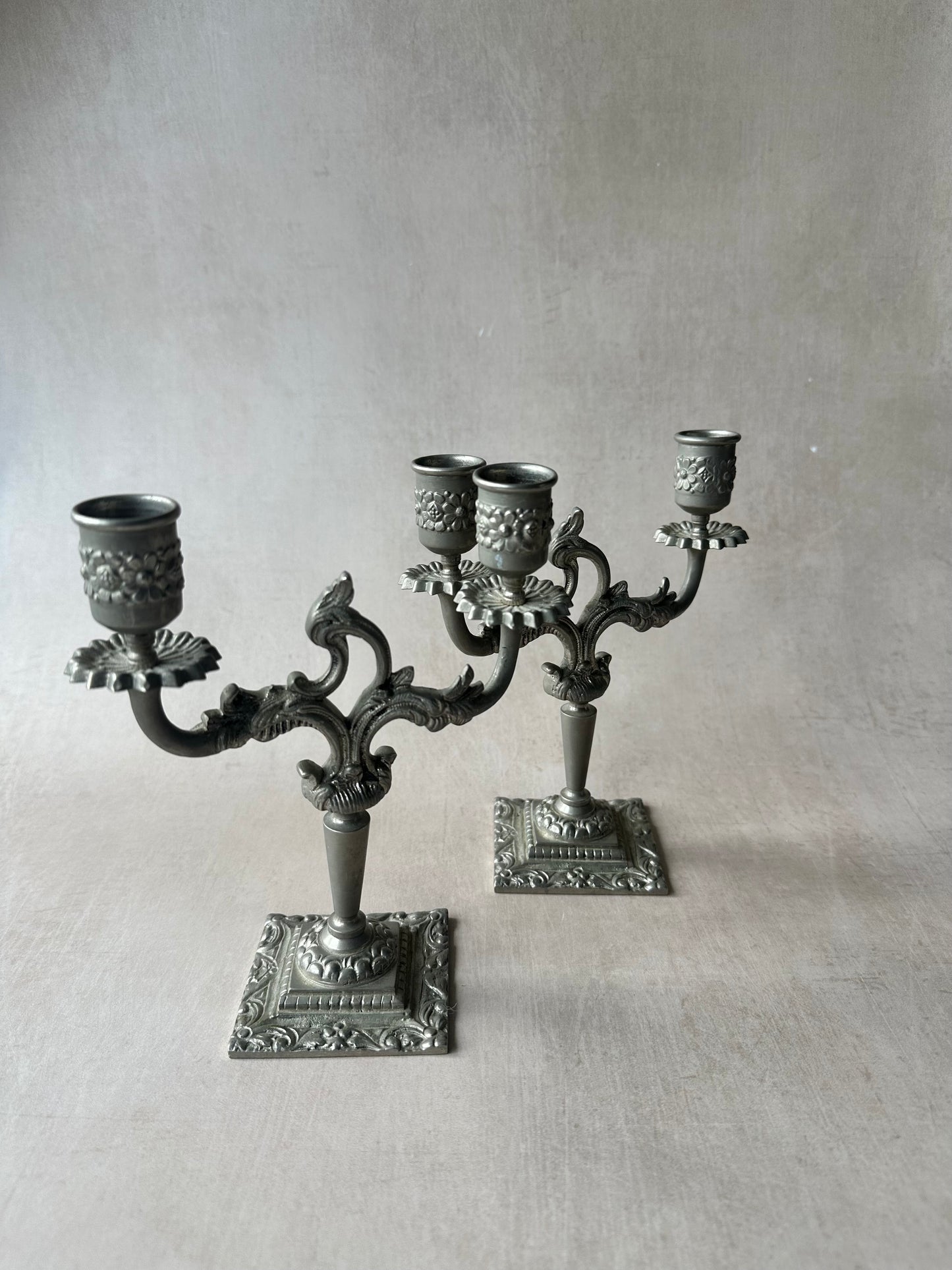 Set of 2 Silver Plated double Candle Stick Holder
