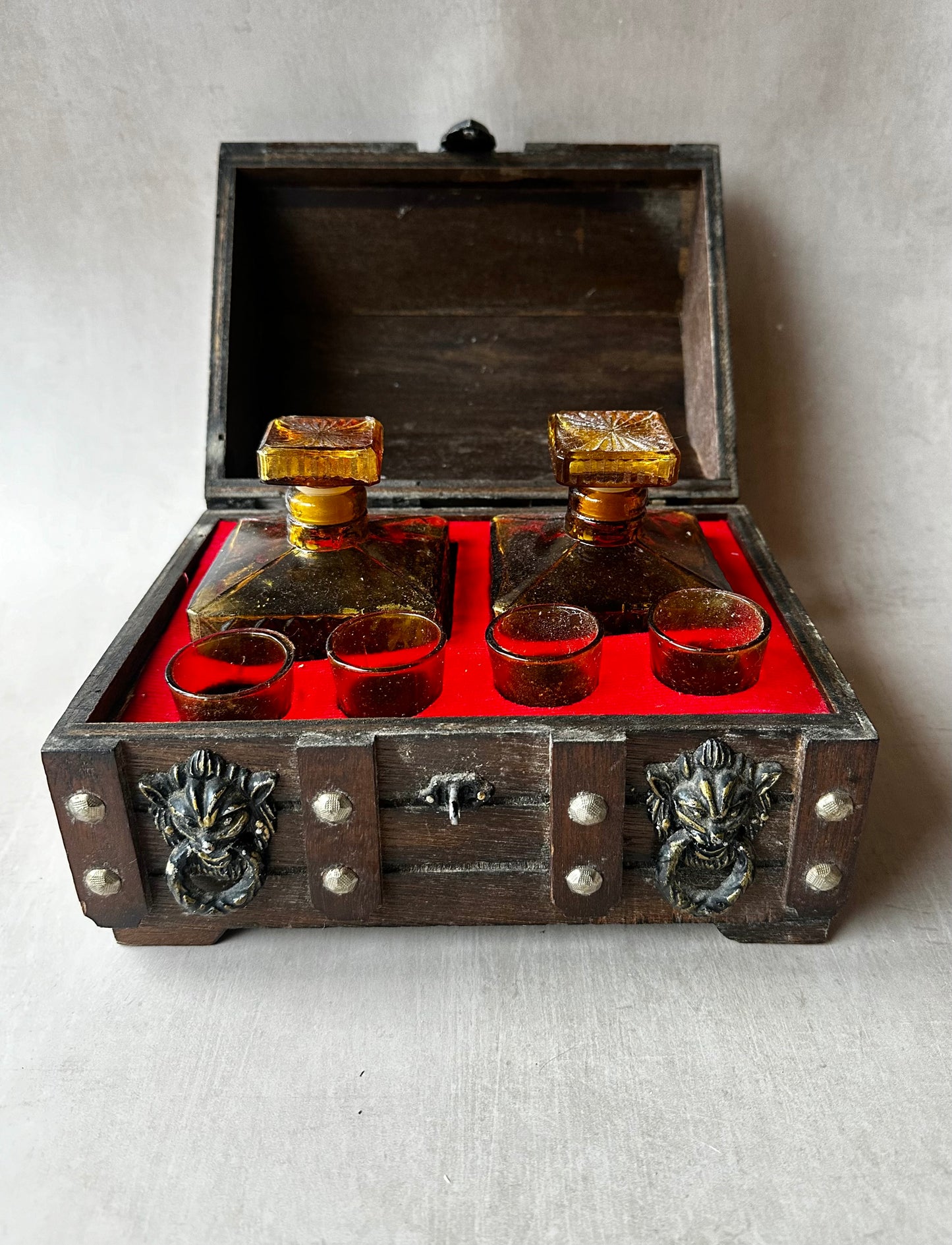 1970s Vintage Medieval Style Chest-Decanter Set