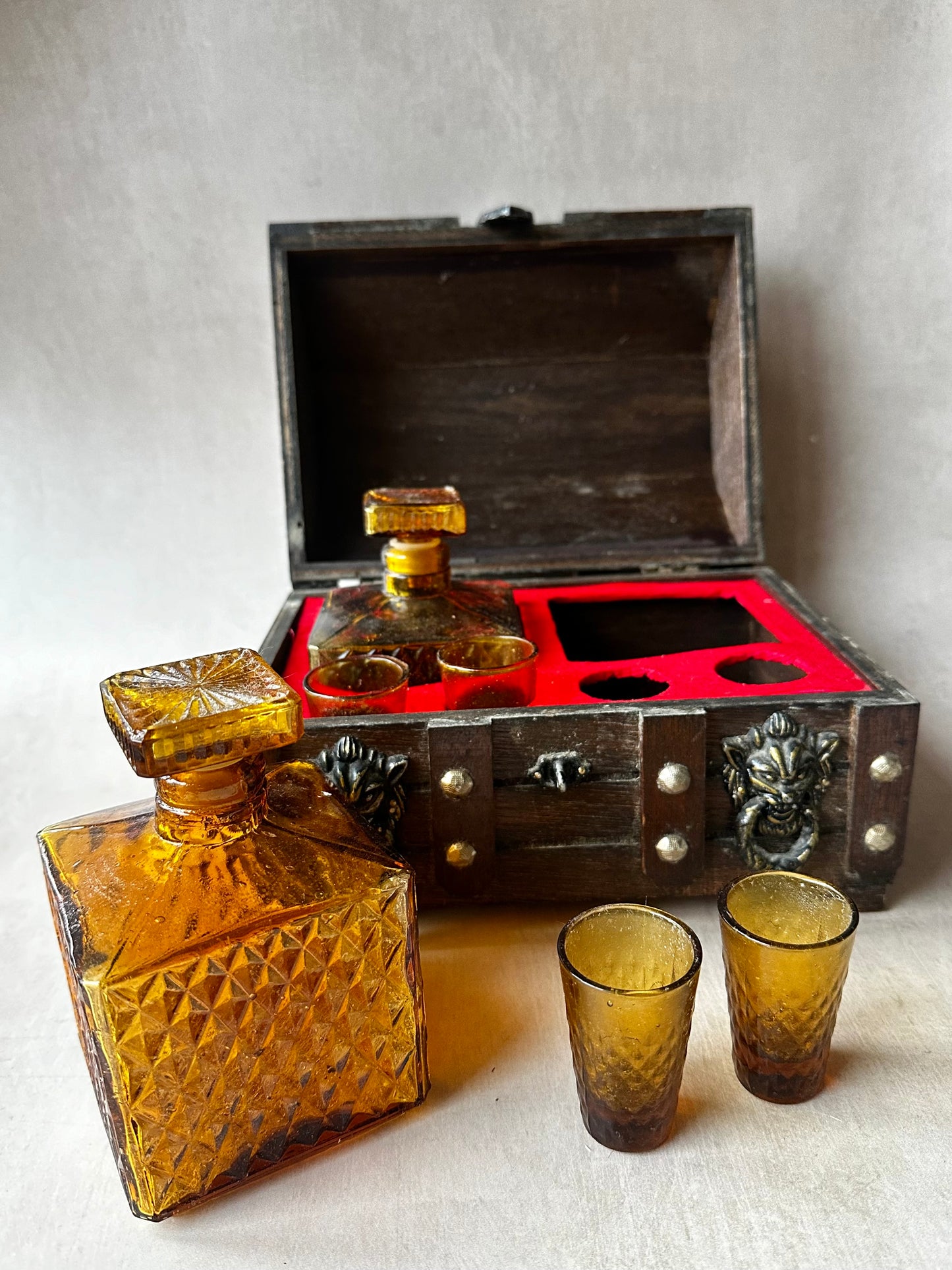 1970s Vintage Medieval Style Chest-Decanter Set