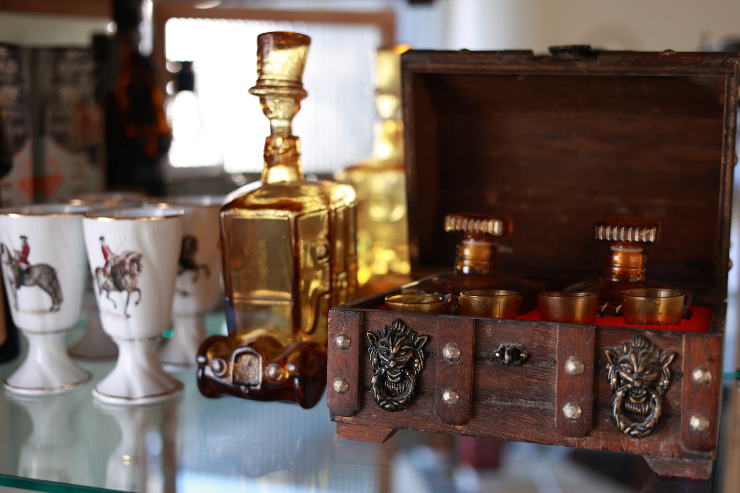 1970s Vintage Medieval Style Chest-Decanter Set