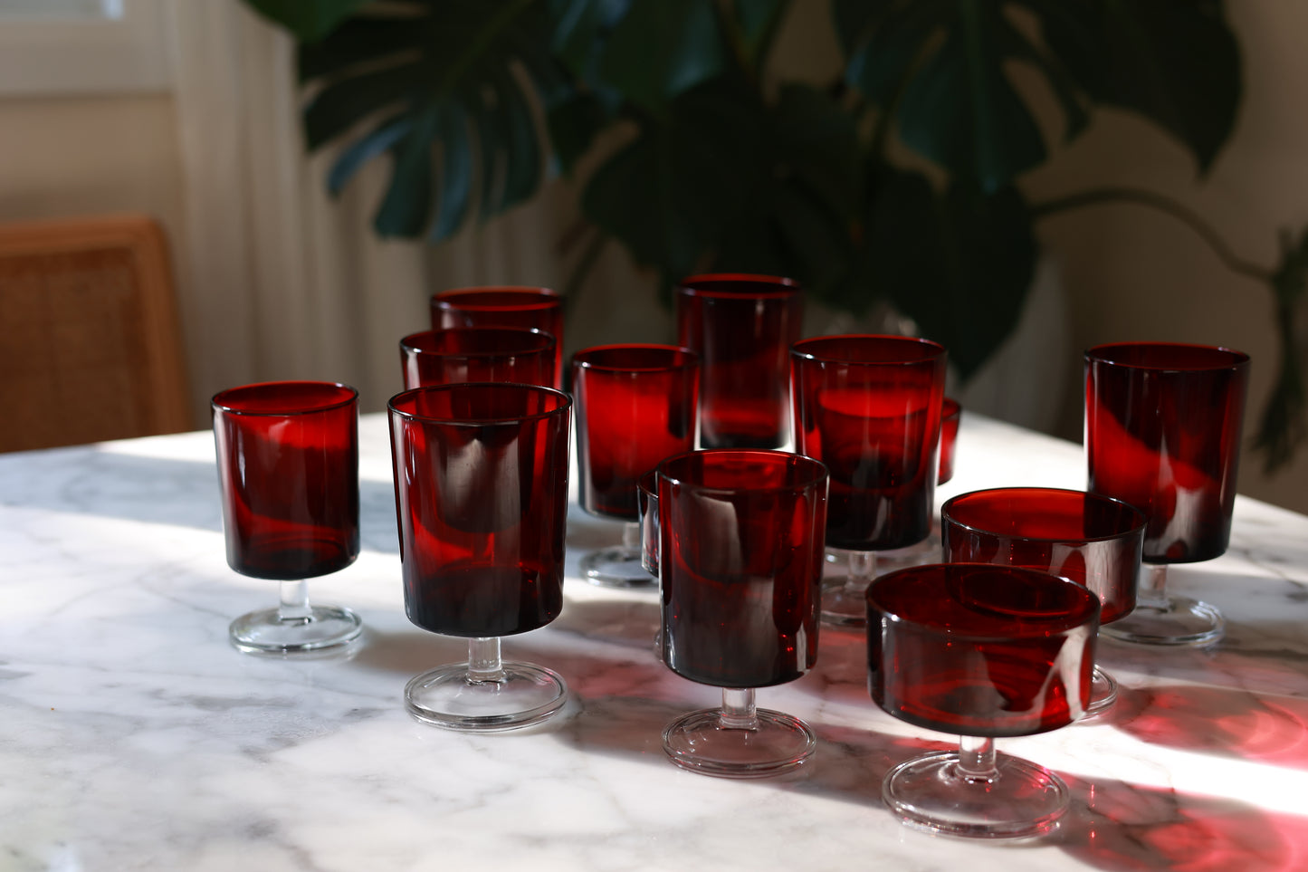 Set of 12 Vintage MCM Luminarc "Cavalier Ruby" by Cristal D'arques Shot Glass (1970)
