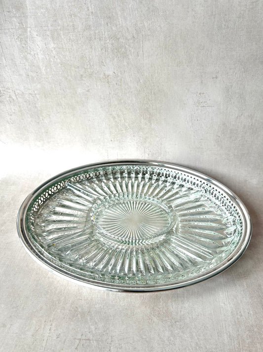 Plateau en argent de Leonard avec insert en cristal
