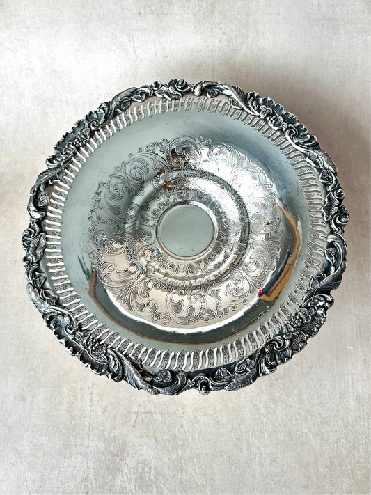 Small Silver Plated Pedestal Pierced Engraved Edge Sheffield Reproduction