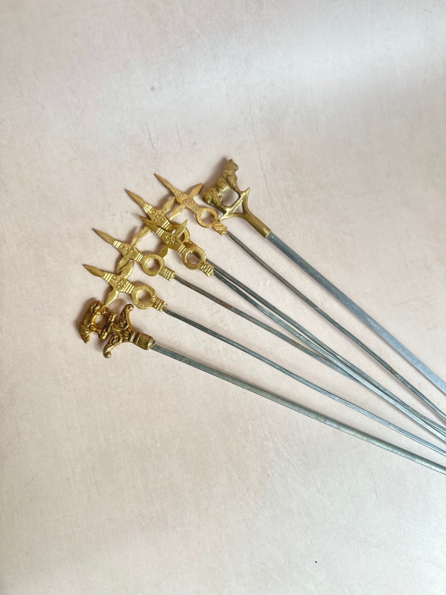 7 Vintage Brass Skewers