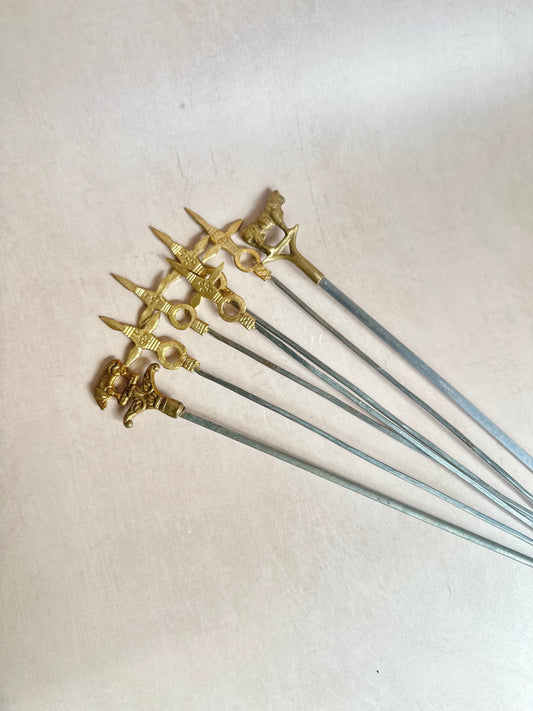7 Vintage Brass Skewers