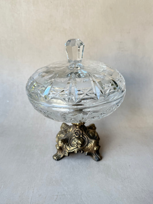 Brass and Crystal Candy Bowl with Lid