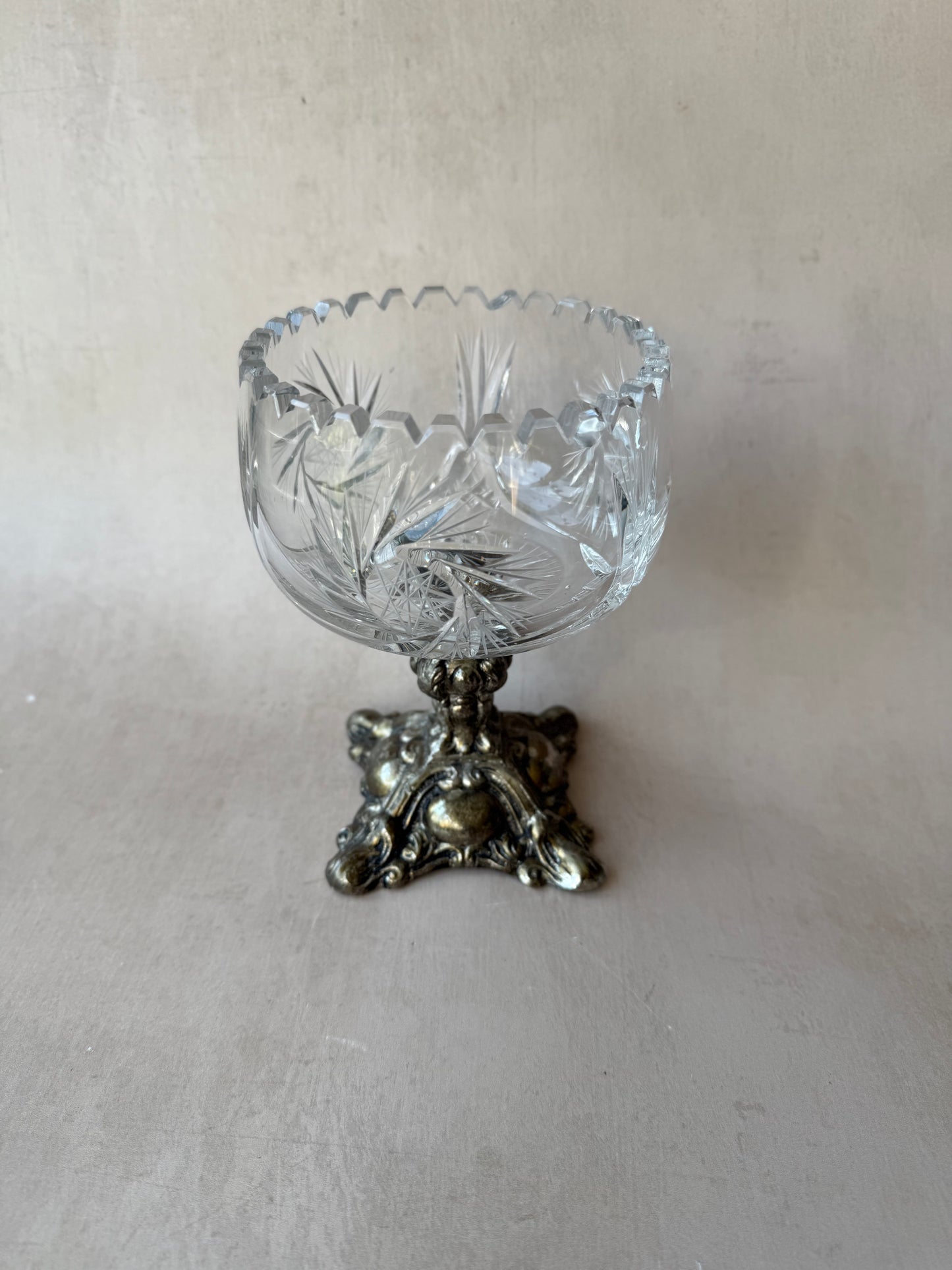 Crystal Candy Bowl on Brass Pedestal