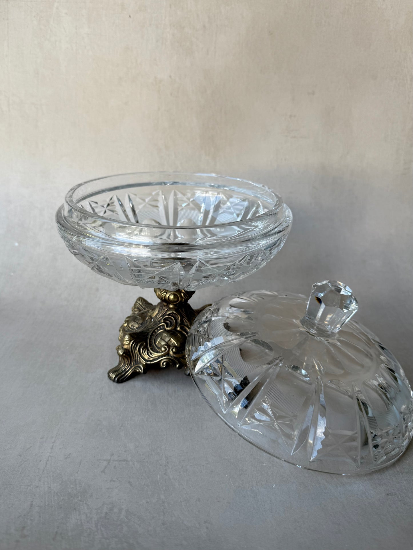 Brass and Crystal Candy Bowl with Lid