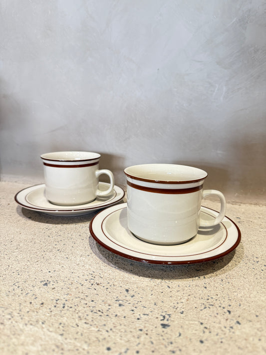 Set of 2 Brown Rimmed Country-style tea cup & saucer