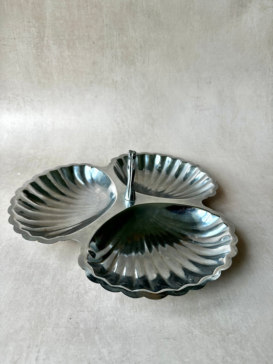 Vintage Chrome Silver Shell Shaped Serving Dish