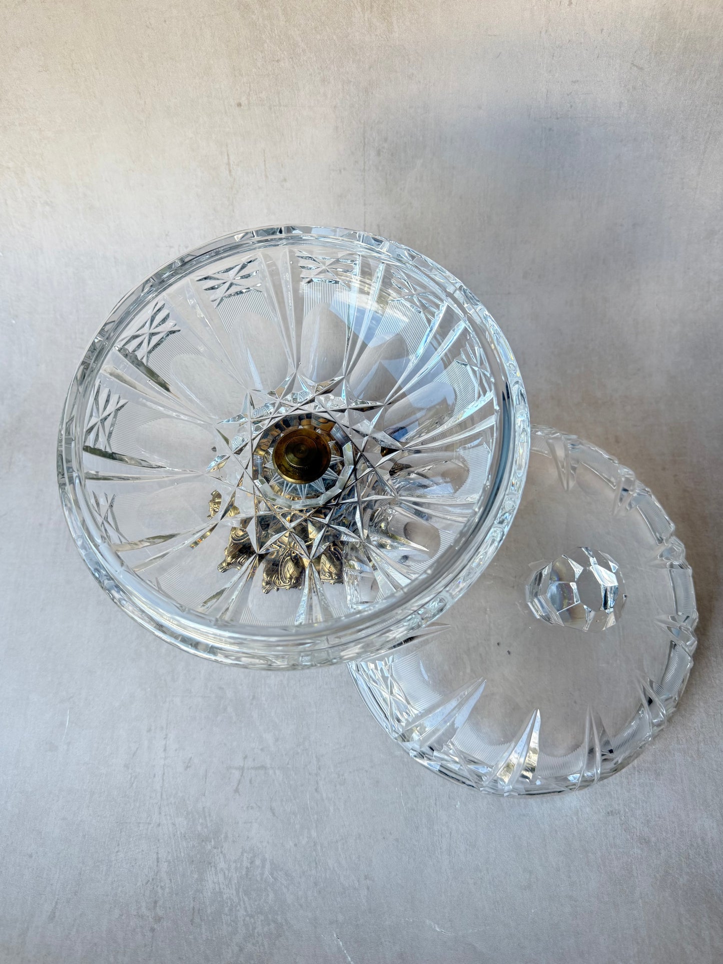 Brass and Crystal Candy Bowl with Lid