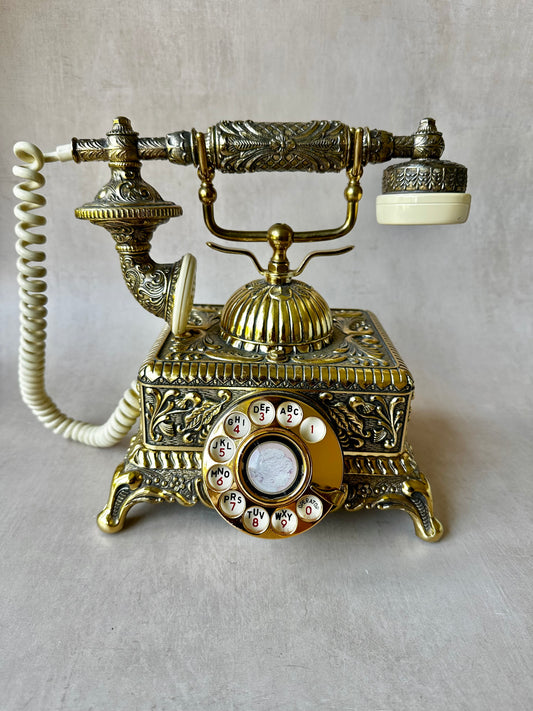 Gold and Beige Rotary Phone