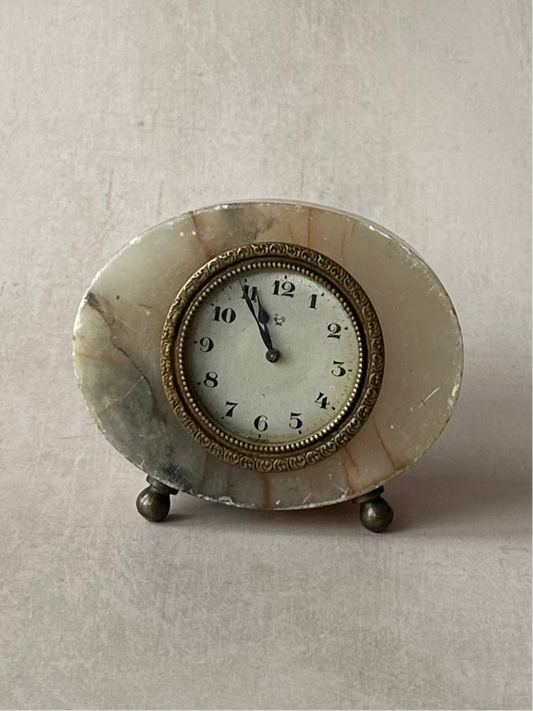 Horloge de bureau vintage en laiton et marbre