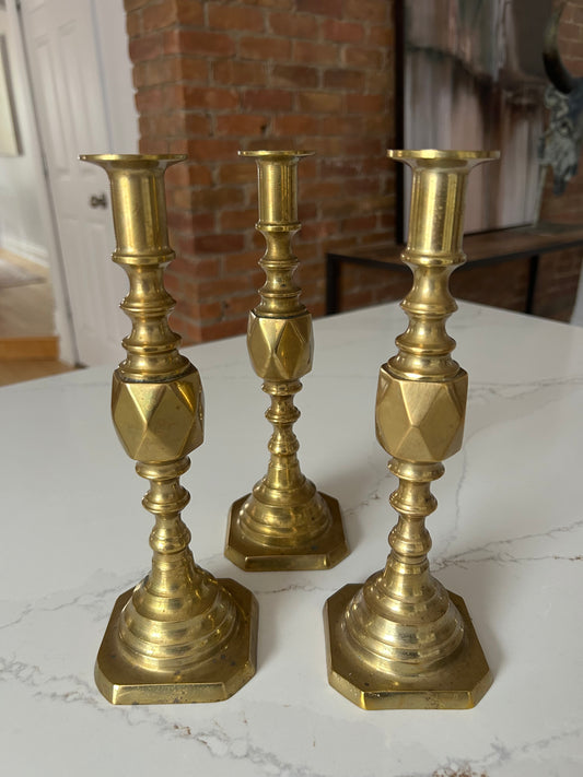 Set of Three Tall Brass Candlestick Holder
