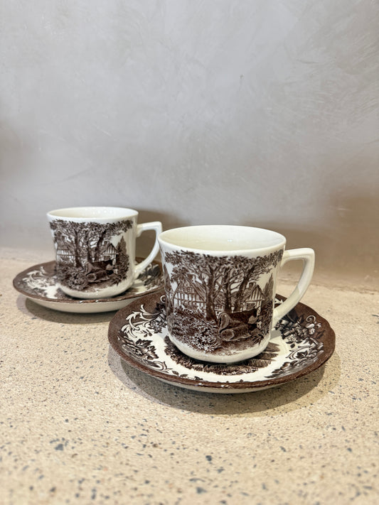 Set of 2 Romantic England Ironstone Mug and Saucer