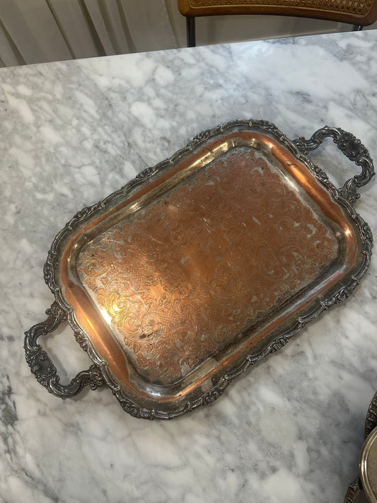 Silver Plated Handled Serving Tray with Patine