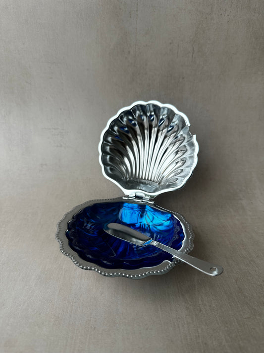 Silver Shell Butter Dish with Glass Insert