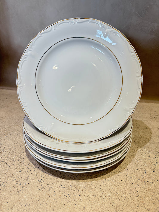 Crown Regent White Dinner Plates Lined with  (Set of 6)