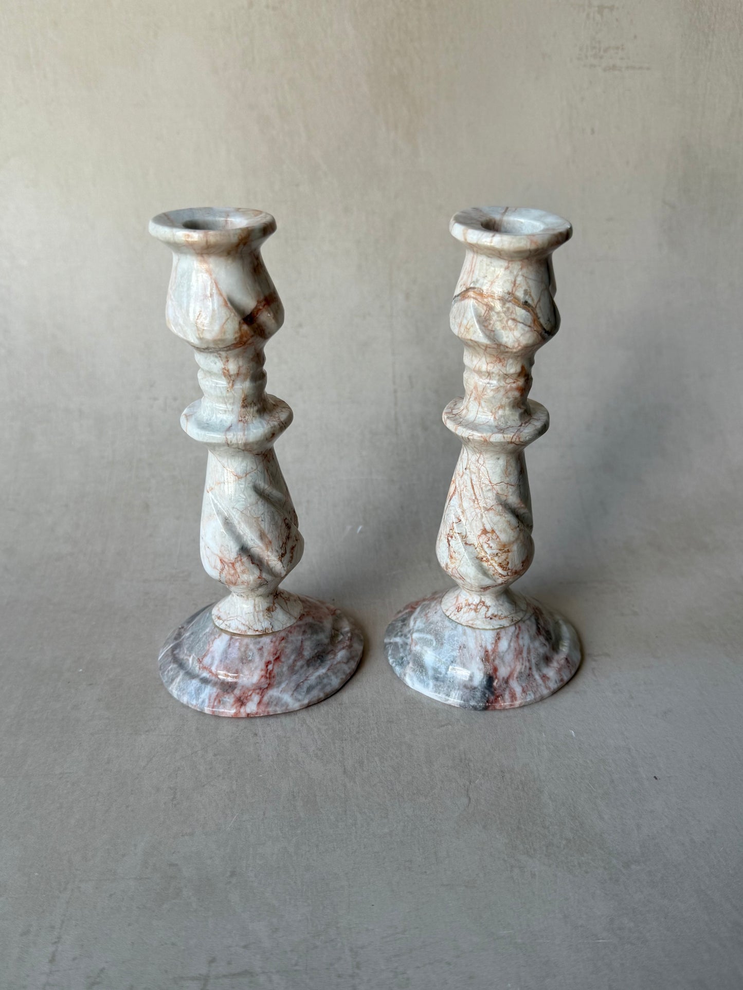 Pair of Pink Marble Candle Holder