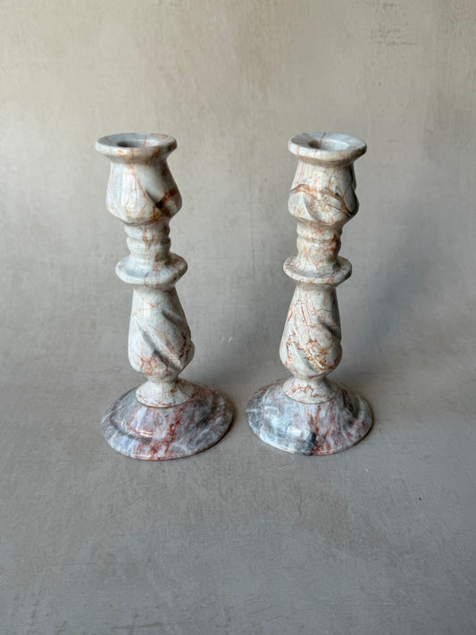 Pair of Pink Marble Candle Holder
