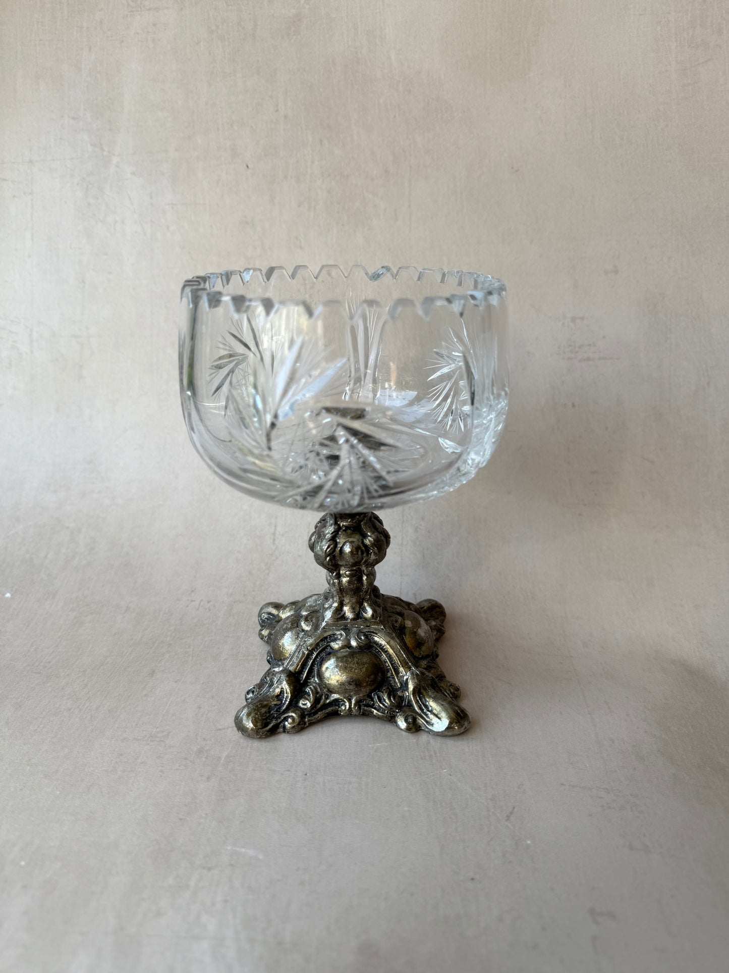 Crystal Candy Bowl on Brass Pedestal